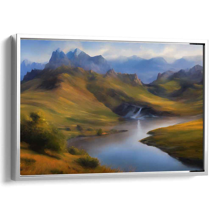 Aurora Over Calm Peaks: Majestic Mountain Landscape with Tranquil River