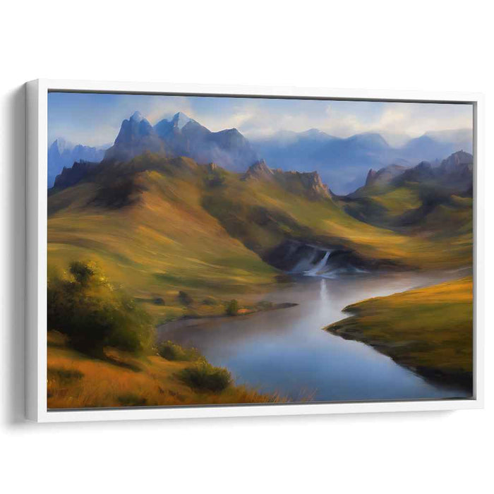 Aurora Over Calm Peaks: Majestic Mountain Landscape with Tranquil River