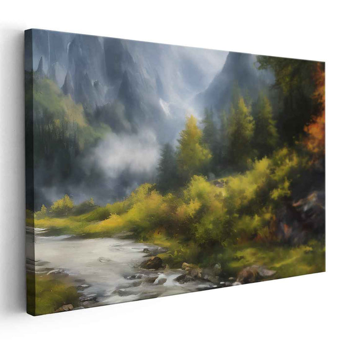 Verdant Waterscapes: Lush Forest and River Landscape Canvas Art