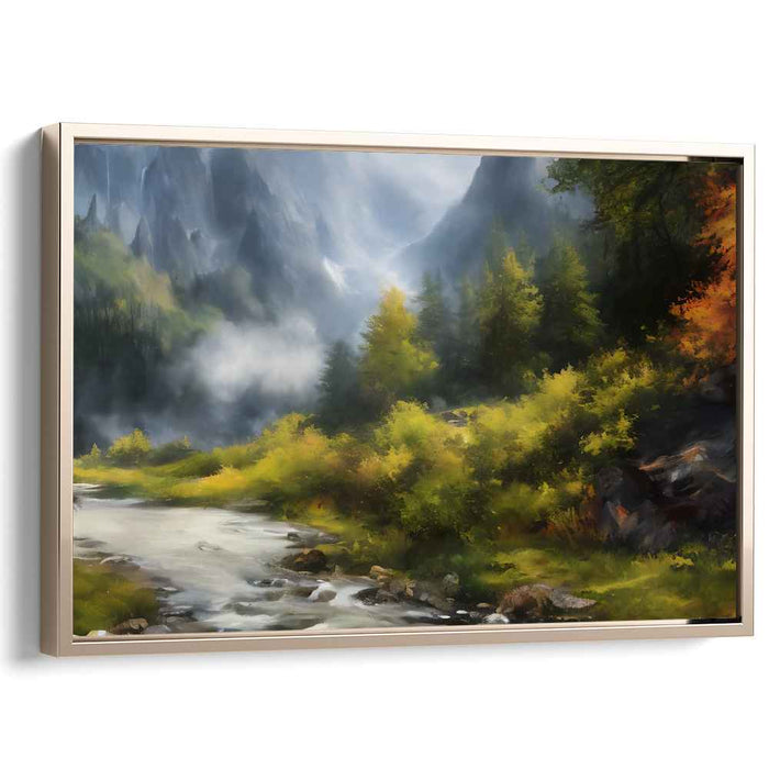 Verdant Waterscapes: Lush Forest and River Landscape Canvas Art
