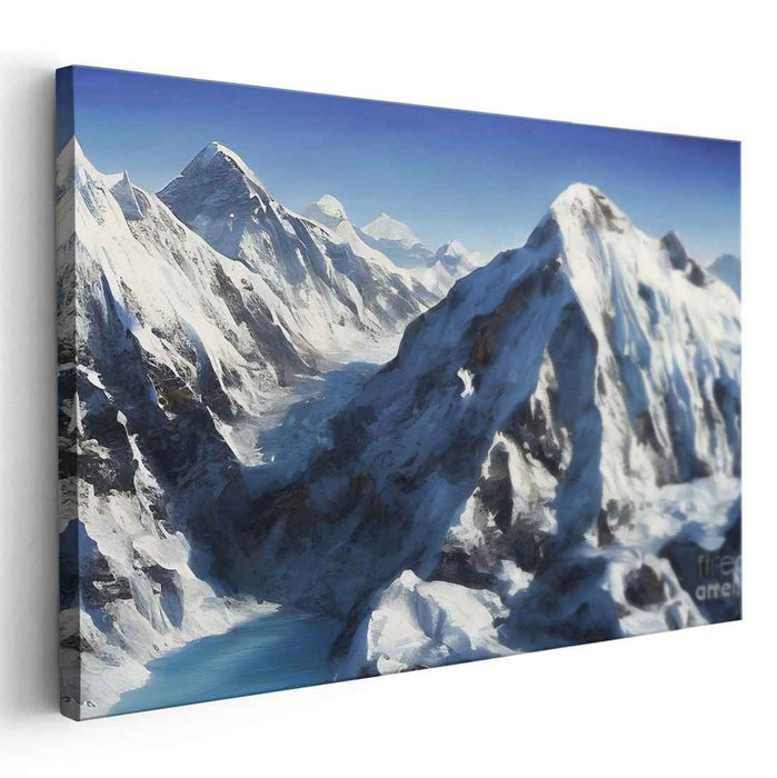 Crystal Alpine Perspectives: Realistic Snow-Covered Mountain Range Canvas Art Print