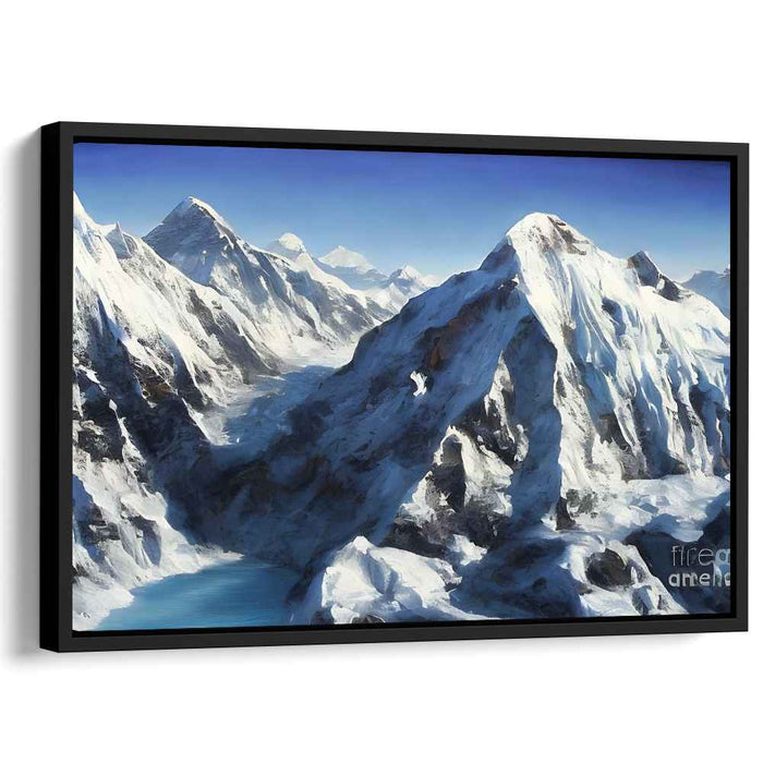 Crystal Alpine Perspectives: Realistic Snow-Covered Mountain Range Canvas Art Print