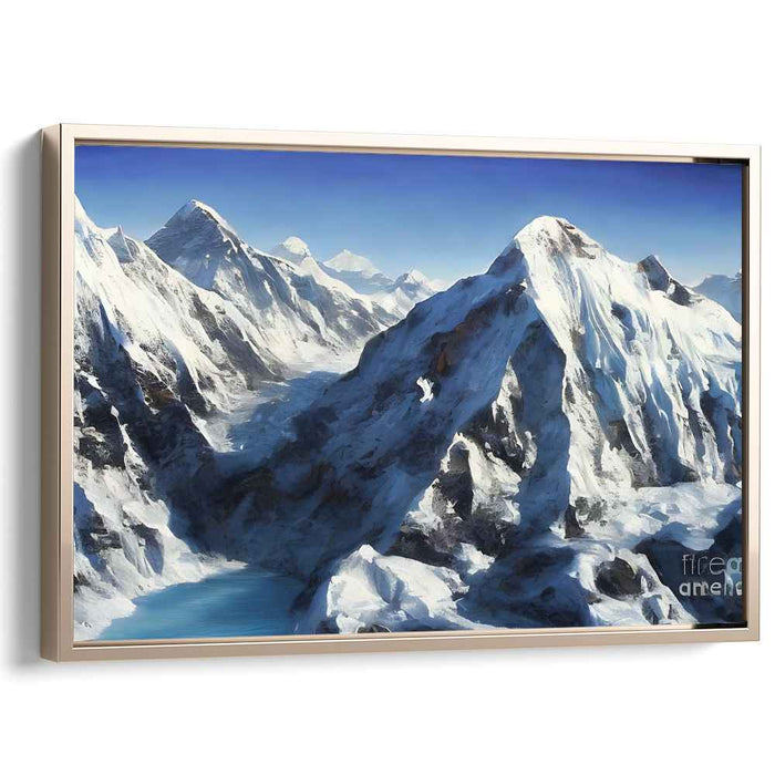 Crystal Alpine Perspectives: Realistic Snow-Covered Mountain Range Canvas Art Print