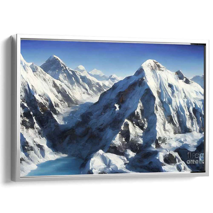 Crystal Alpine Perspectives: Realistic Snow-Covered Mountain Range Canvas Art Print