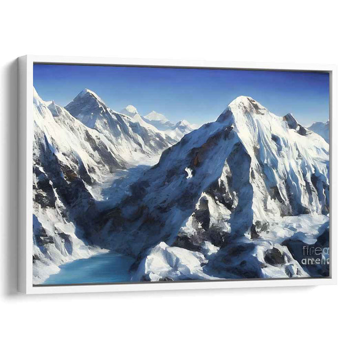Crystal Alpine Perspectives: Realistic Snow-Covered Mountain Range Canvas Art Print