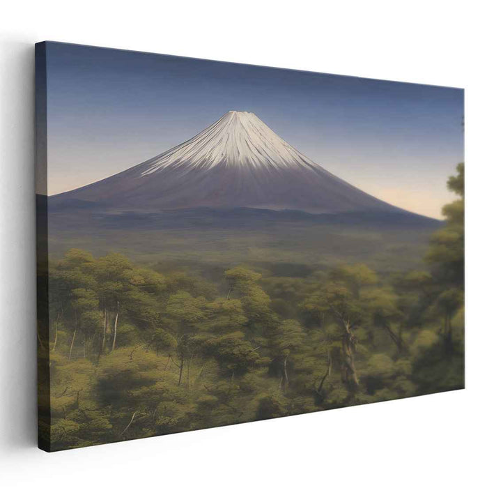 Icy Veil: Snow-Capped Mountain and Verdant Forest Canvas Art Print