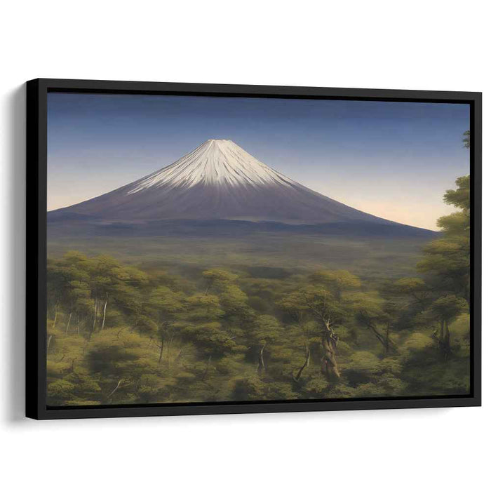 Icy Veil: Snow-Capped Mountain and Verdant Forest Canvas Art Print