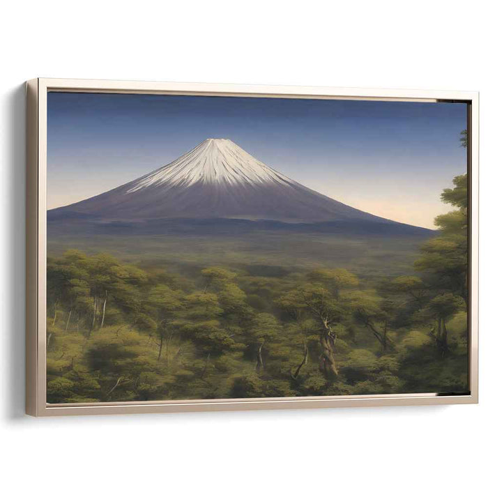 Icy Veil: Snow-Capped Mountain and Verdant Forest Canvas Art Print