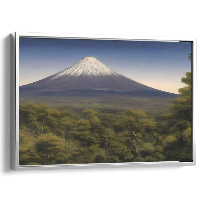 Icy Veil: Snow-Capped Mountain and Verdant Forest Canvas Art Print