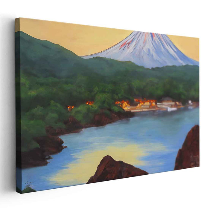 Serene Sunset Over Mount Fuji: Tranquil Japanese Landscape Canvas Art Print