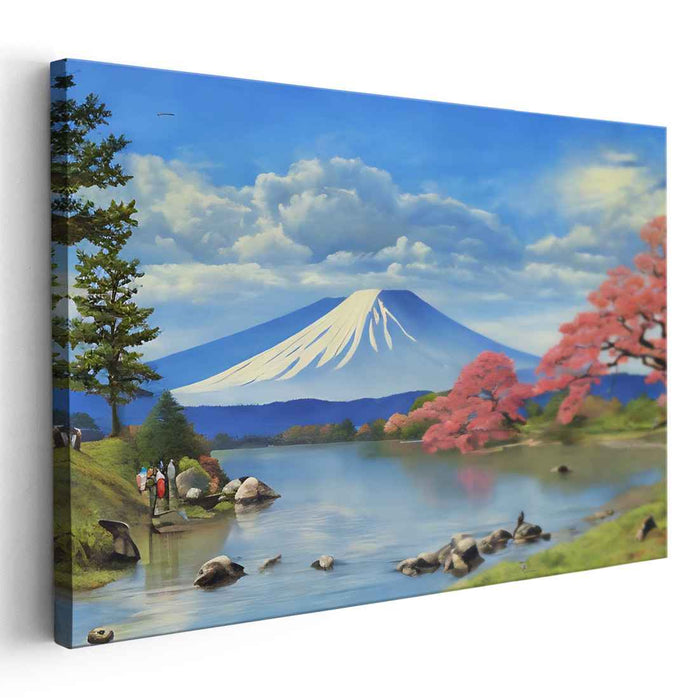 Eternal Bloom of Fuji: Mount Fuji and Cherry Blossoms Landscape Canvas Art Print