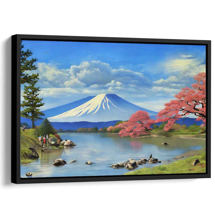 Eternal Bloom of Fuji: Mount Fuji and Cherry Blossoms Landscape Canvas Art Print
