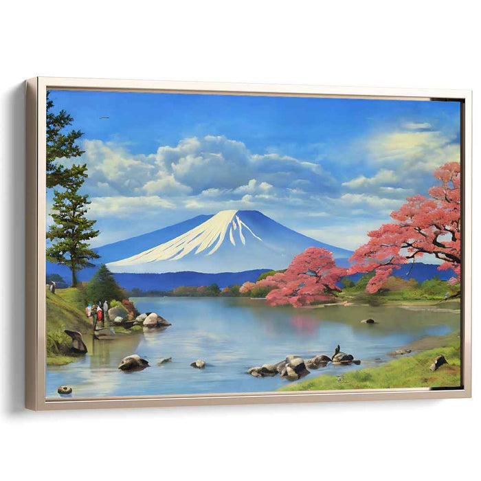 Eternal Bloom of Fuji: Mount Fuji and Cherry Blossoms Landscape Canvas Art Print