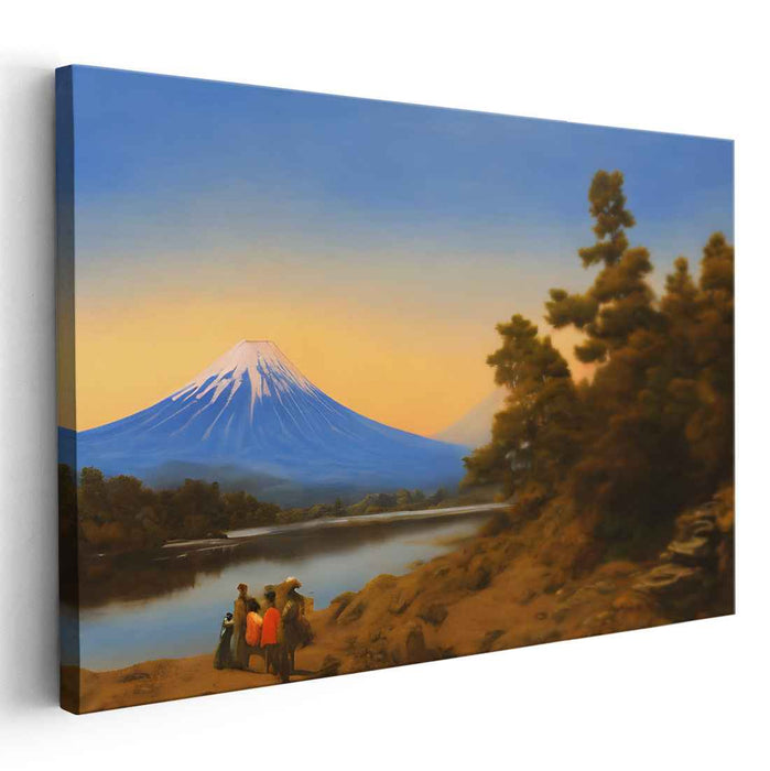 Journey Through Peaks: Serene Mountain Landscape with Travelers Canvas Art Print