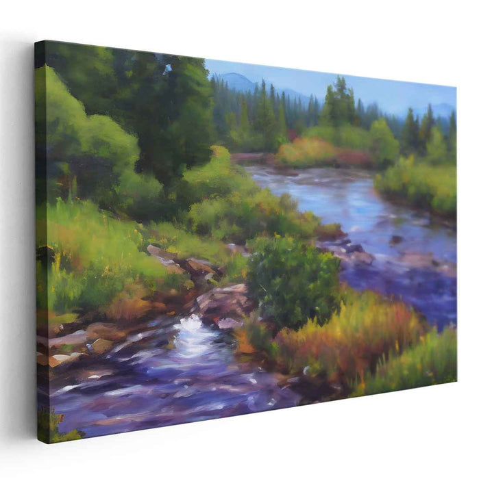 Verdant Brushstrokes of Nature: Lush Impressionist Landscape Canvas Art