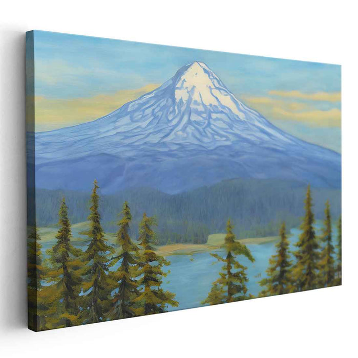 Frost Veiled Horizon: Serene Landscape with Snow-Capped Peak Canvas Art