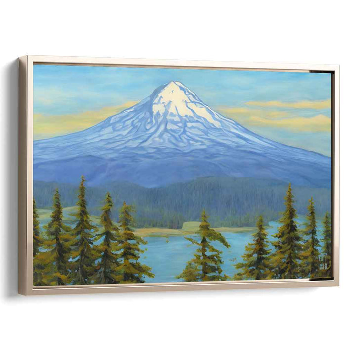 Frost Veiled Horizon: Serene Landscape with Snow-Capped Peak Canvas Art