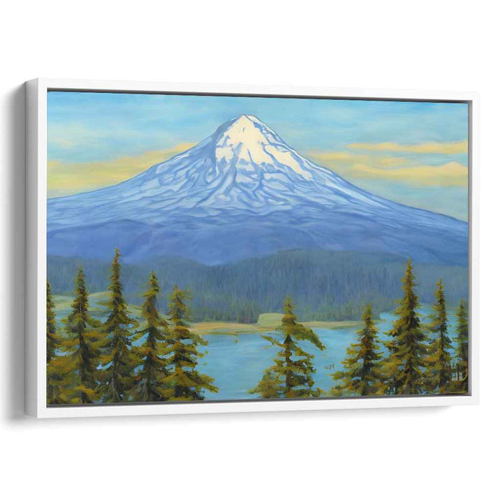 Frost Veiled Horizon: Serene Landscape with Snow-Capped Peak Canvas Art