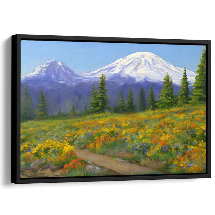 Whispering Peaks Bloom Pass: Serene Landscape with Wildflowers and Snow-Capped Peaks