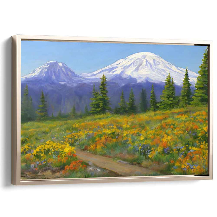 Whispering Peaks Bloom Pass: Serene Landscape with Wildflowers and Snow-Capped Peaks