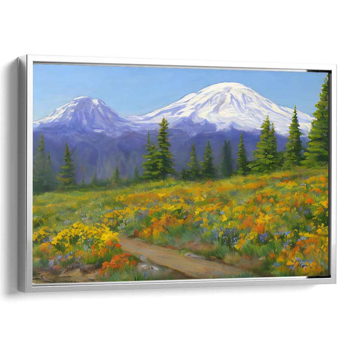 Whispering Peaks Bloom Pass: Serene Landscape with Wildflowers and Snow-Capped Peaks