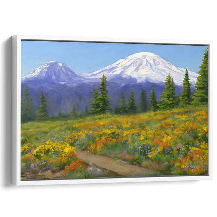 Whispering Peaks Bloom Pass: Serene Landscape with Wildflowers and Snow-Capped Peaks