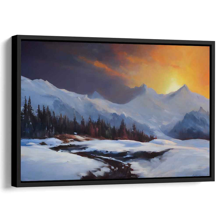 Sunrise Over Snow-Capped Peaks: Serene Winter Landscape Canvas Art Print