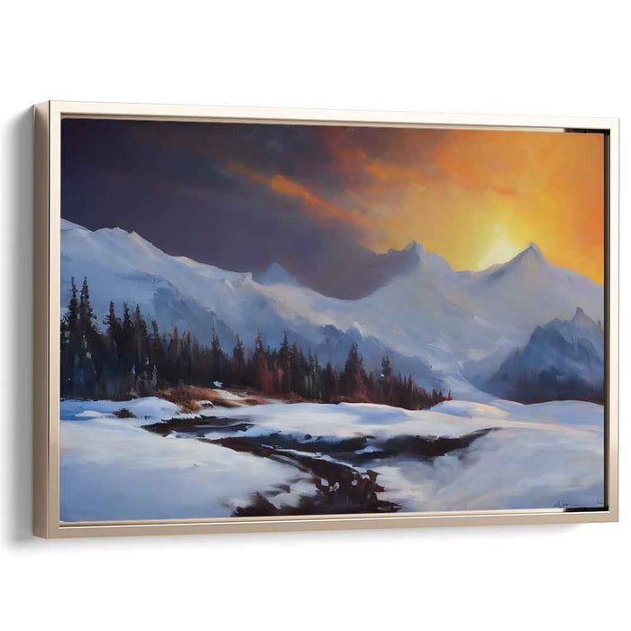 Sunrise Over Snow-Capped Peaks: Serene Winter Landscape Canvas Art Print