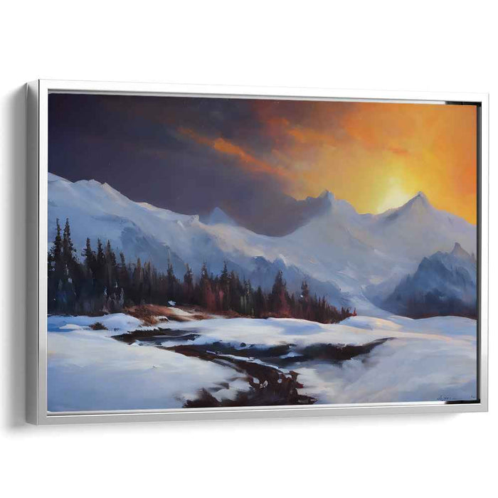 Sunrise Over Snow-Capped Peaks: Serene Winter Landscape Canvas Art Print