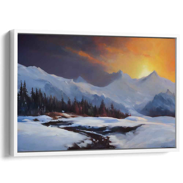 Sunrise Over Snow-Capped Peaks: Serene Winter Landscape Canvas Art Print