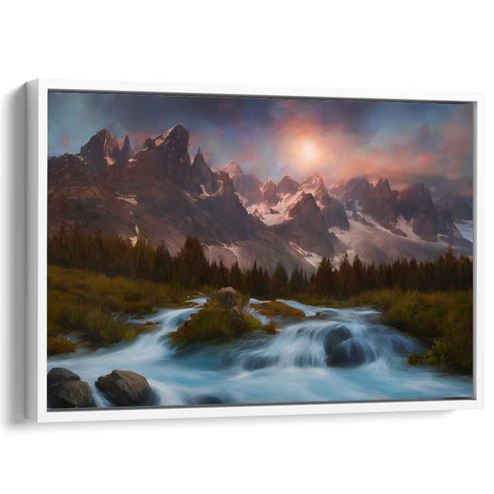 Twilight Cascading Waters: Tranquil Mountain River at Sunset