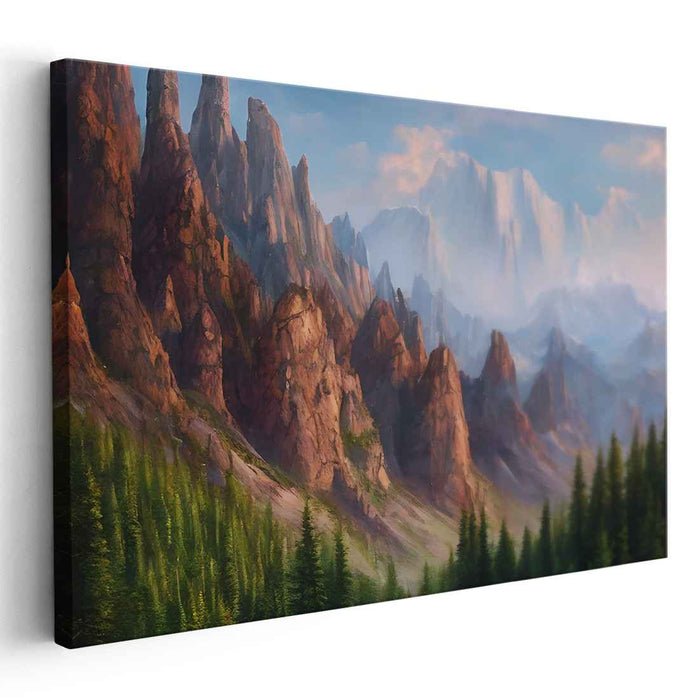 Crested Love Peaks: Romantic Mountain Landscape Canvas Art Print