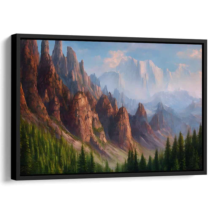 Crested Love Peaks: Romantic Mountain Landscape Canvas Art Print
