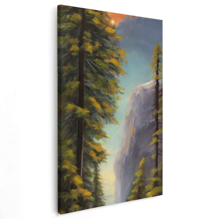Sunset Whisper: Majestic Mountain and Lush Forest Canvas Art Print