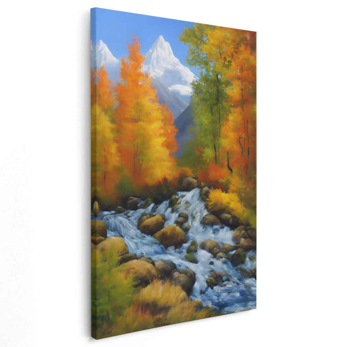 Gentle Cascade Vista: Majestic Mountain Stream Landscape Canvas Art