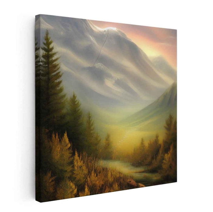 Echoes of Majestic Peaks: Majestic Mountain Valley Landscape Canvas Art Print