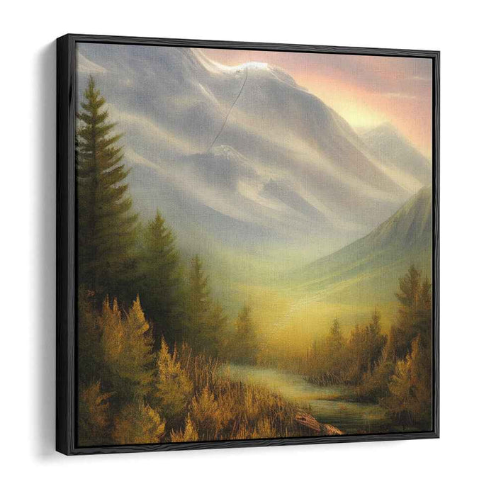 Echoes of Majestic Peaks: Majestic Mountain Valley Landscape Canvas Art Print