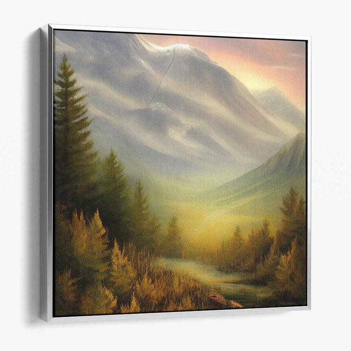 Echoes of Majestic Peaks: Majestic Mountain Valley Landscape Canvas Art Print