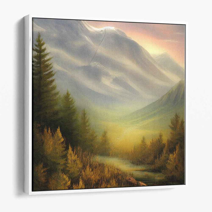 Echoes of Majestic Peaks: Majestic Mountain Valley Landscape Canvas Art Print