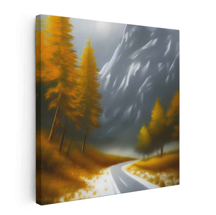 Golden Pathways: Serene Mountain Road Canvas Art Print