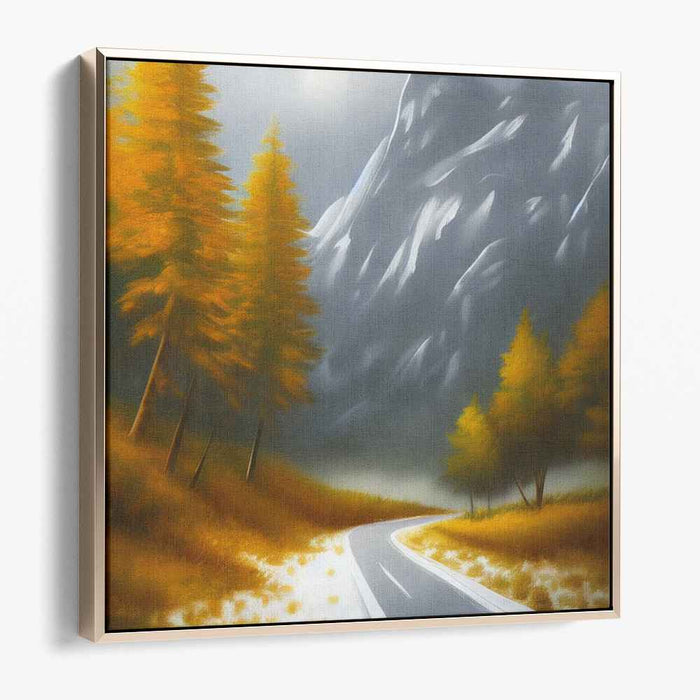 Golden Pathways: Serene Mountain Road Canvas Art Print