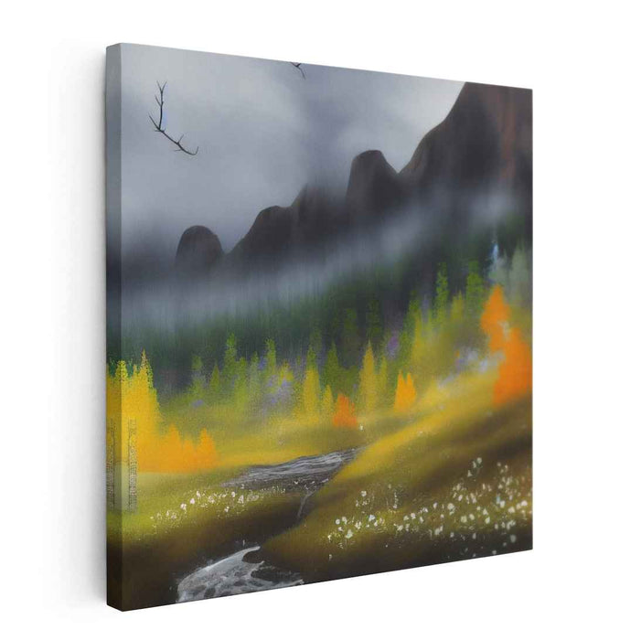 Misty Mountain Valley: Serene Landscape Canvas Art Print