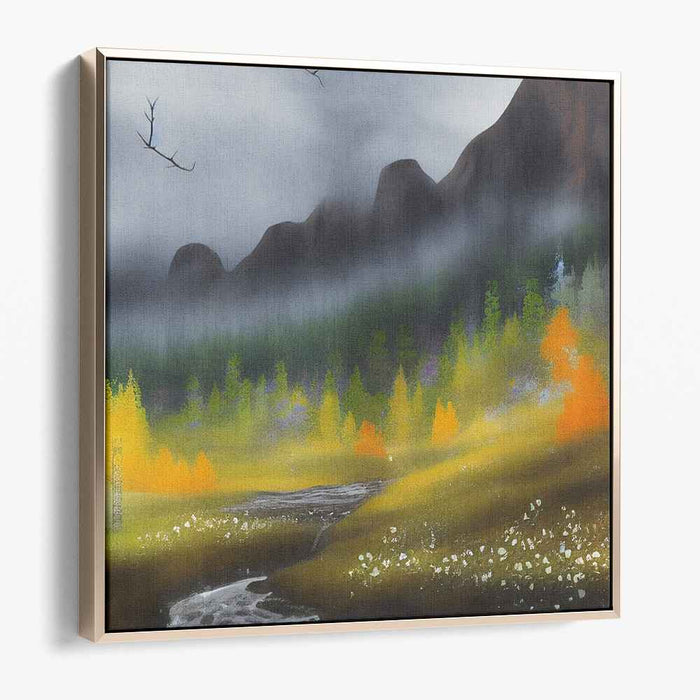 Misty Mountain Valley: Serene Landscape Canvas Art Print