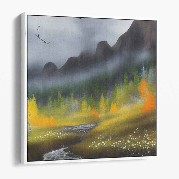 Misty Mountain Valley: Serene Landscape Canvas Art Print