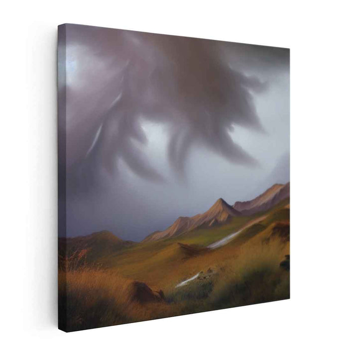 Storm's Embrace over Highland Serenity: Dramatic Landscape Canvas Art
