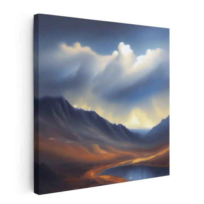 Tranquil Valley Echo: Tranquil Mountain Valley Landscape Canvas Art Print