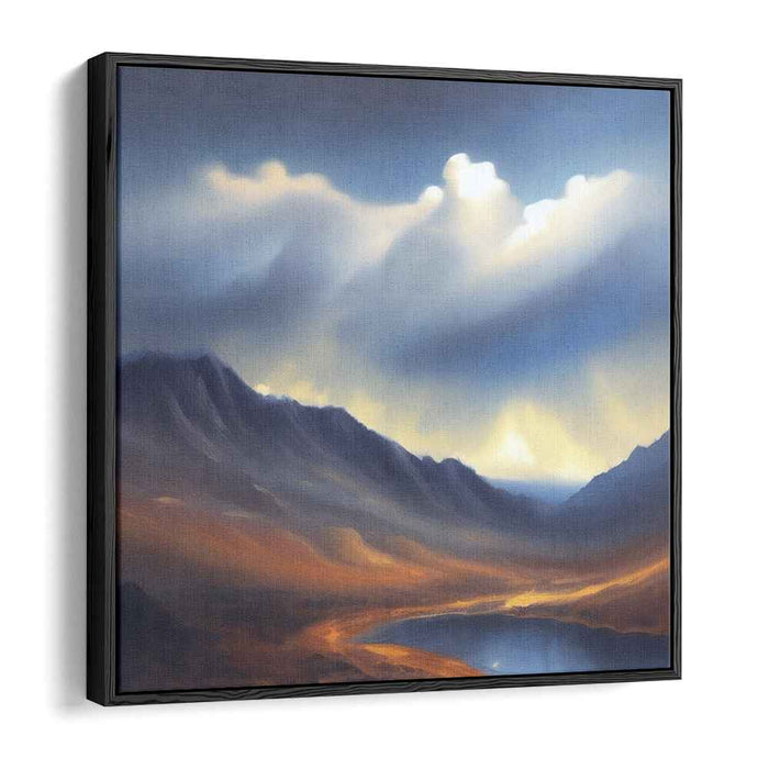 Tranquil Valley Echo: Tranquil Mountain Valley Landscape Canvas Art Print