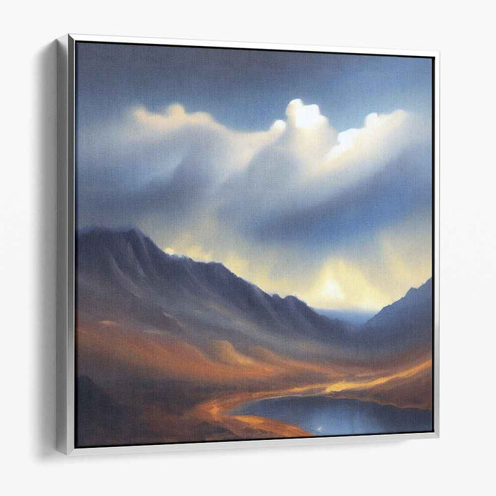 Tranquil Valley Echo: Tranquil Mountain Valley Landscape Canvas Art Print