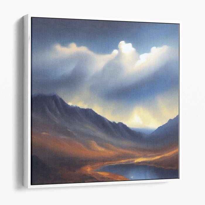 Tranquil Valley Echo: Tranquil Mountain Valley Landscape Canvas Art Print