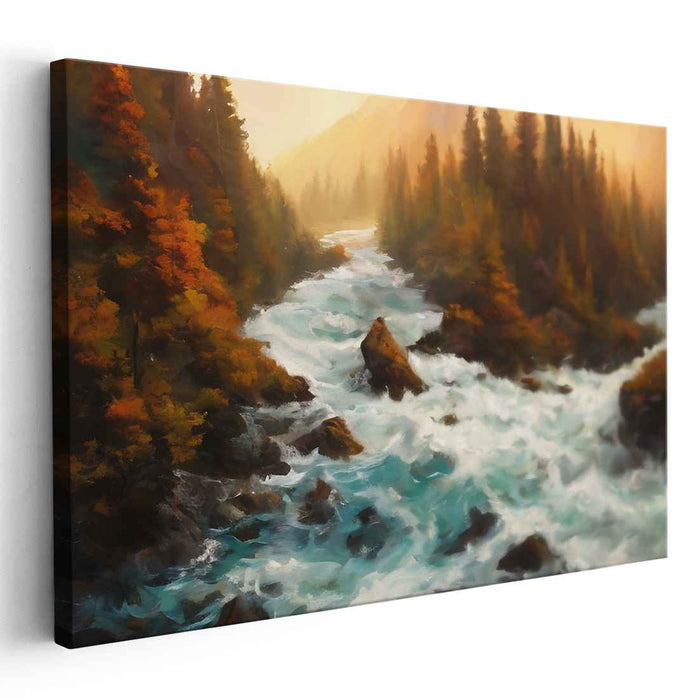 Dusk Among Trees: Autumn Forest Sunset Canvas Art Print